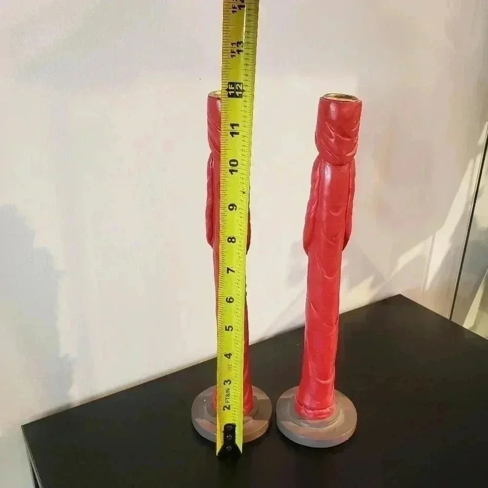 Tall Skinny Santa Claus Candle Holders - Set of 2